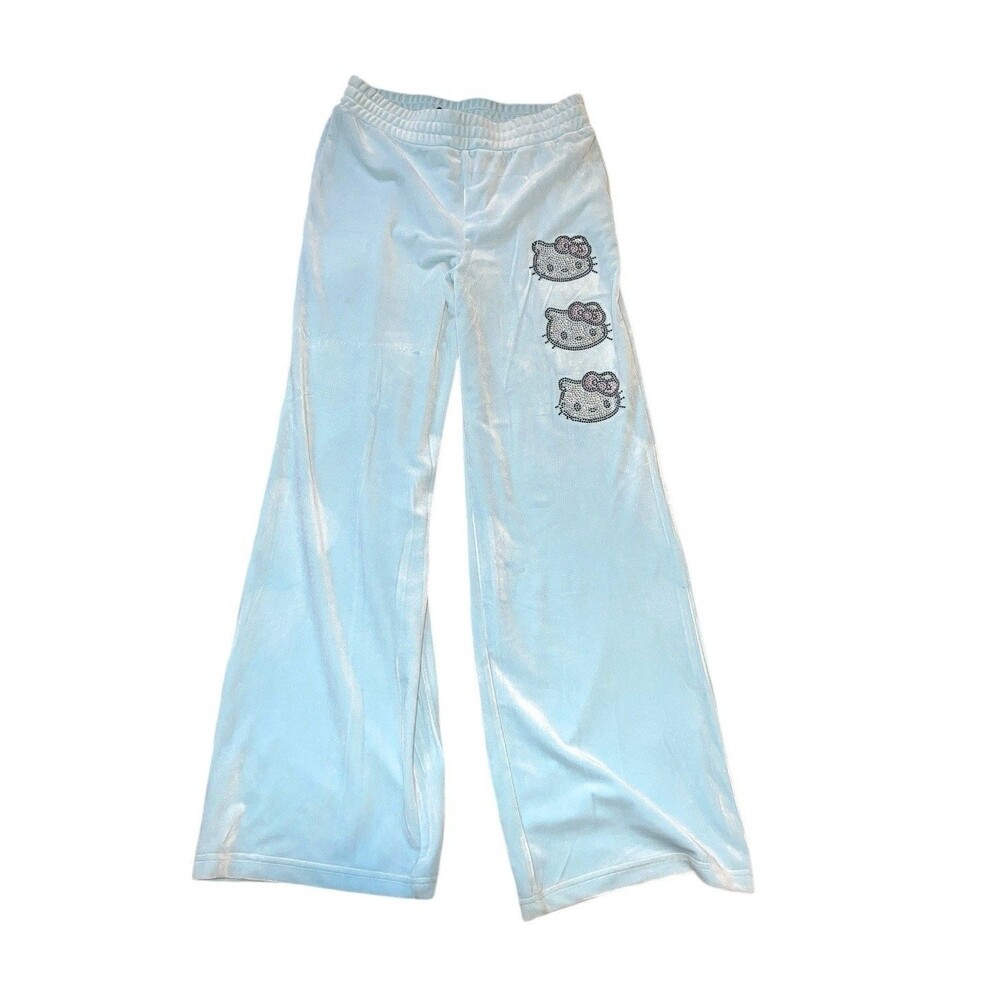 Hello Kitty X Forever 21 Blue Velour Sweatpants Rhinestones Pajamas Size Small